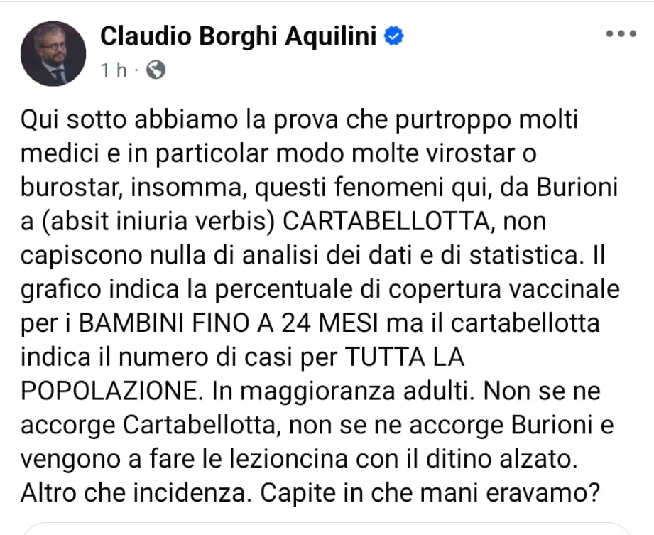 AlanPanassiti's tweet image. #Strawman (argomento fantoccio): dipinge #Cartabellotta e #Burioni come incapaci, mentre i due indicatori hanno significati complementari, non contraddittori.

"Appello al ridicolo": parla di “lezioncina col ditino” per screditare senza entrare nel merito scientifico.