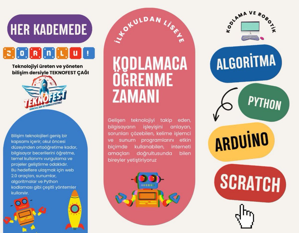 - Teknolojiyi sadece tüketen değil, üreten nesiller için;  
- Bilgisayar ve Öğretim Teknolojileri Öğretmenleri şarttır. 
- Kontenjan en az 700,  
- Her okulda Yeğitek okul sorumlusu olmalıdır.
#BÖTEyleMaarifYüzyılı
<a href="/Yusuf__Tekin/">Yusuf Tekin</a> <a href="/tcmeb/">Millî Eğitim Bakanlığı</a> <a href="/RTErdogan/">Recep Tayyip Erdoğan</a>