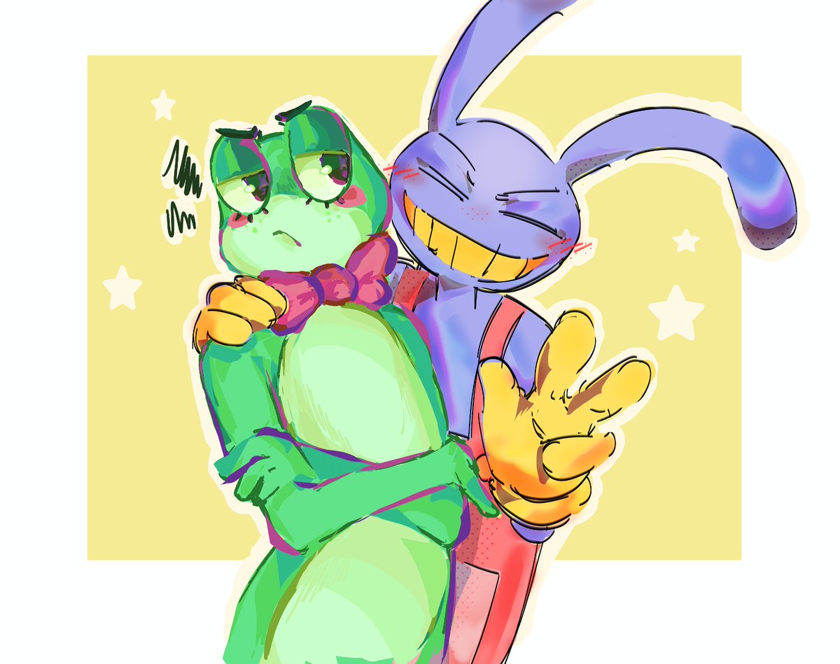 lylin_shai's tweet photo. Collab with my bestie @renchikyura 
(I drew Ribbit and Renchik drew Jax)
#jax #ribbit #TADC #TheAmazingDigitalCircus #fanart https://t.co/pJHaTxunUJ