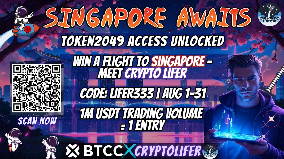 🚀 SINGAPORE AWAITS TOKEN2049 is almost here… and this time, YOU could be  there with me. 🎯 1M USDT Trading Volume = 1 Entry 🗓 Use Code: LIFER333 |  Aug 1–31 ✈