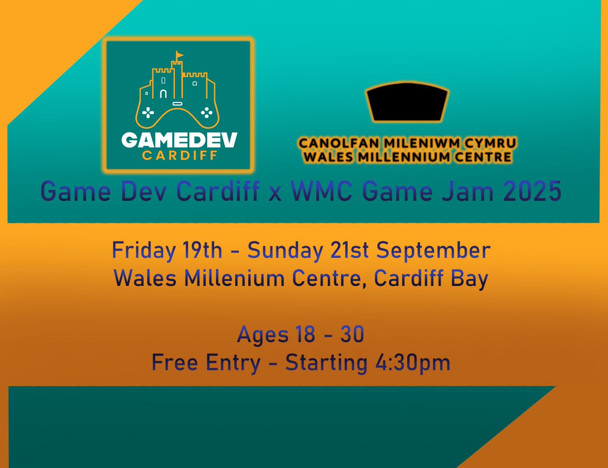 GameDevCardiff's tweet image. Greetings everyone! On the 19th-21st September we&apos;re holding our first ever Millennium Game Jam - a collaborative event between ourselves and the Wales Millennium Centre&apos;s own Creative Learning Team, hosted in the WMC itself!

Full details available on the Eventbrite page 👇🏻👇🏻👇🏻