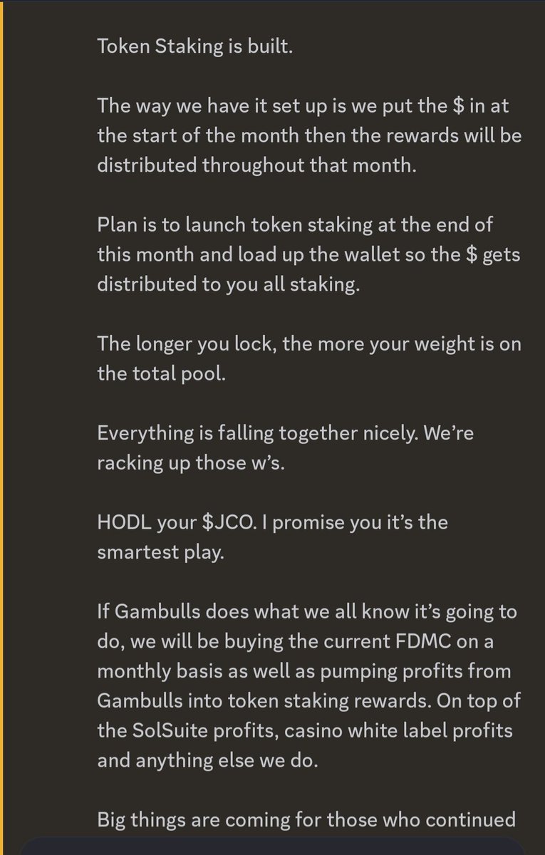 Ill keep screamin buy $jco until it hits 0.5-1$ range 💰

Then you will hear me screamin buy <a href="/MavrixSOL/">Mavrix</a> 

If i had any more money i would sweep this so hard that both <a href="/MavrixSOL/">Mavrix</a> and <a href="/GambullsCasino/">Gambulls.com</a> discord would go wild 🤣🤣

Ca

BJ5PW3Qoxz3BgLrnZrQTgd93i6WiK8P6g9chTPZFP5g3

Next