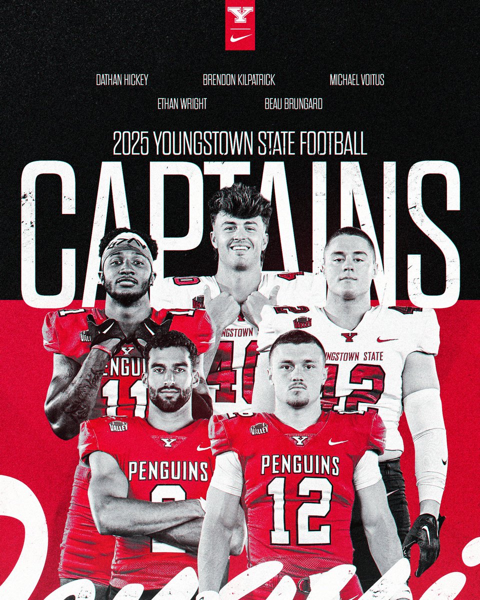 Youngstown State Football (@ysufootball) on Twitter photo 2๏ธโฃ0๏ธโฃ2๏ธโฃ5๏ธโฃ ๐๐๐ฉ๐ญ๐๐ข๐ง๐ฌ ๐ง๐
๐ด Dathan Hickey
โช Brendon Kilpatrick
๐ด Mike Voitus
โช Ethan Wright
๐ด Beau Brungard
#GoGuins 2๏ธโฃ0๏ธโฃ2๏ธโฃ5๏ธโฃ ๐๐๐ฉ๐ญ๐๐ข๐ง๐ฌ ๐ง๐
๐ด Dathan Hickey
โช Brendon Kilpatrick
๐ด Mike Voitus
โช Ethan Wright
๐ด Beau Brungard
#GoGuins