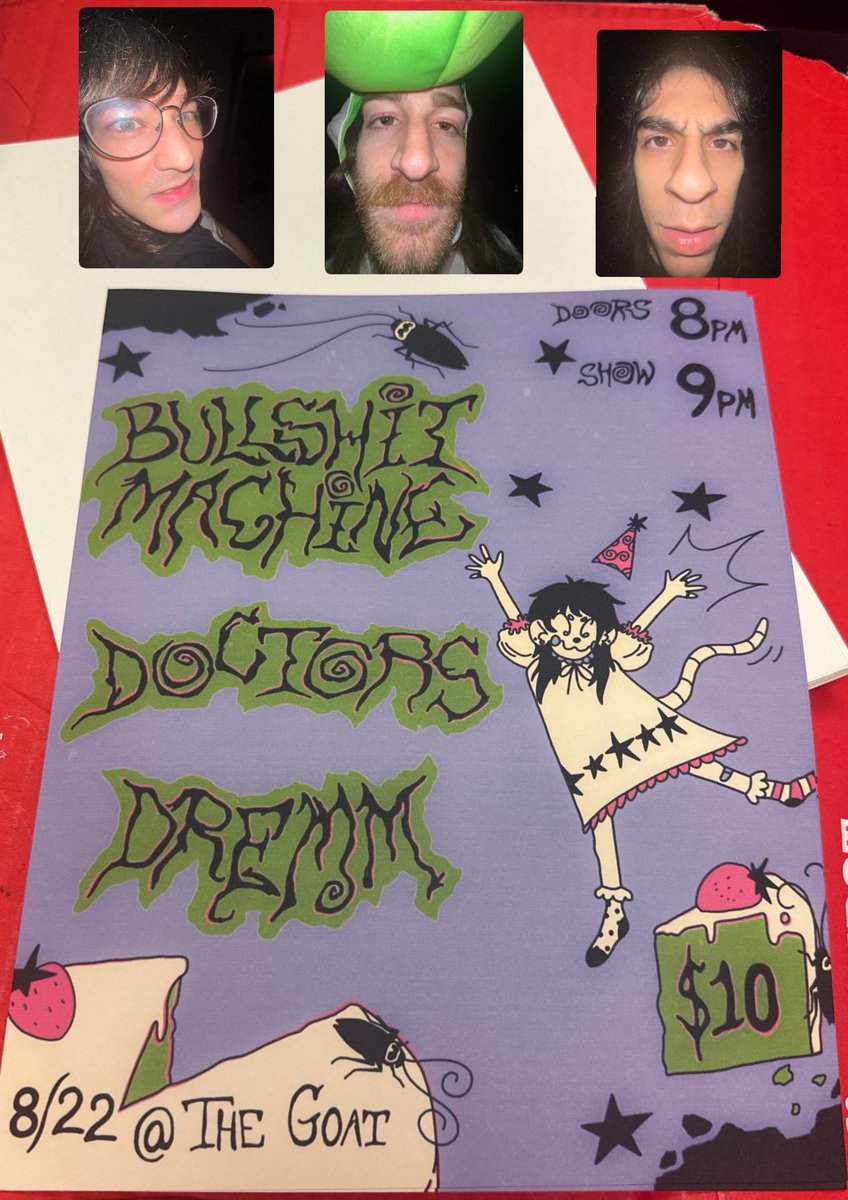 d0ctorz's tweet photo. TONIGHT WE ROCK AT THE GOAT WITH DREMM AND BULLSHIT MACHINE

DOORS 8 | SHOW 9 | $10 MODE

WE ON FIRST #FACTFRIDAY https://t.co/dGvsc8worg