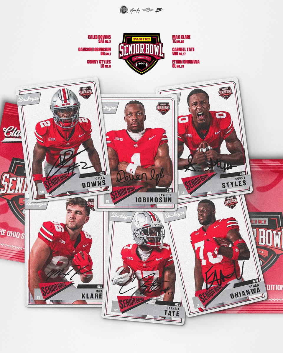 Ohio State Football (@ohiostatefb) on Twitter photo Senior Bowl Watchlist 👀 🌰
📌 <a href="/caleb_downs2/">Caleb Downs</a>
📌 <a href="/DaveIgbinosun/">Davison Igbinosun</a>
📌 <a href="/sonnystyles_/">sonny</a>
📌 <a href="/m4klare/">Max Klare</a>
📌 <a href="/carnelltate_/">Carnell Tate</a>
📌 <a href="/EthanOnianwa/">Ethan Onianwa</a> Senior Bowl Watchlist 👀 🌰
📌 <a href="/caleb_downs2/">Caleb Downs</a>
📌 <a href="/DaveIgbinosun/">Davison Igbinosun</a>
📌 <a href="/sonnystyles_/">sonny</a>
📌 <a href="/m4klare/">Max Klare</a>
📌 <a href="/carnelltate_/">Carnell Tate</a>
📌 <a href="/EthanOnianwa/">Ethan Onianwa</a>