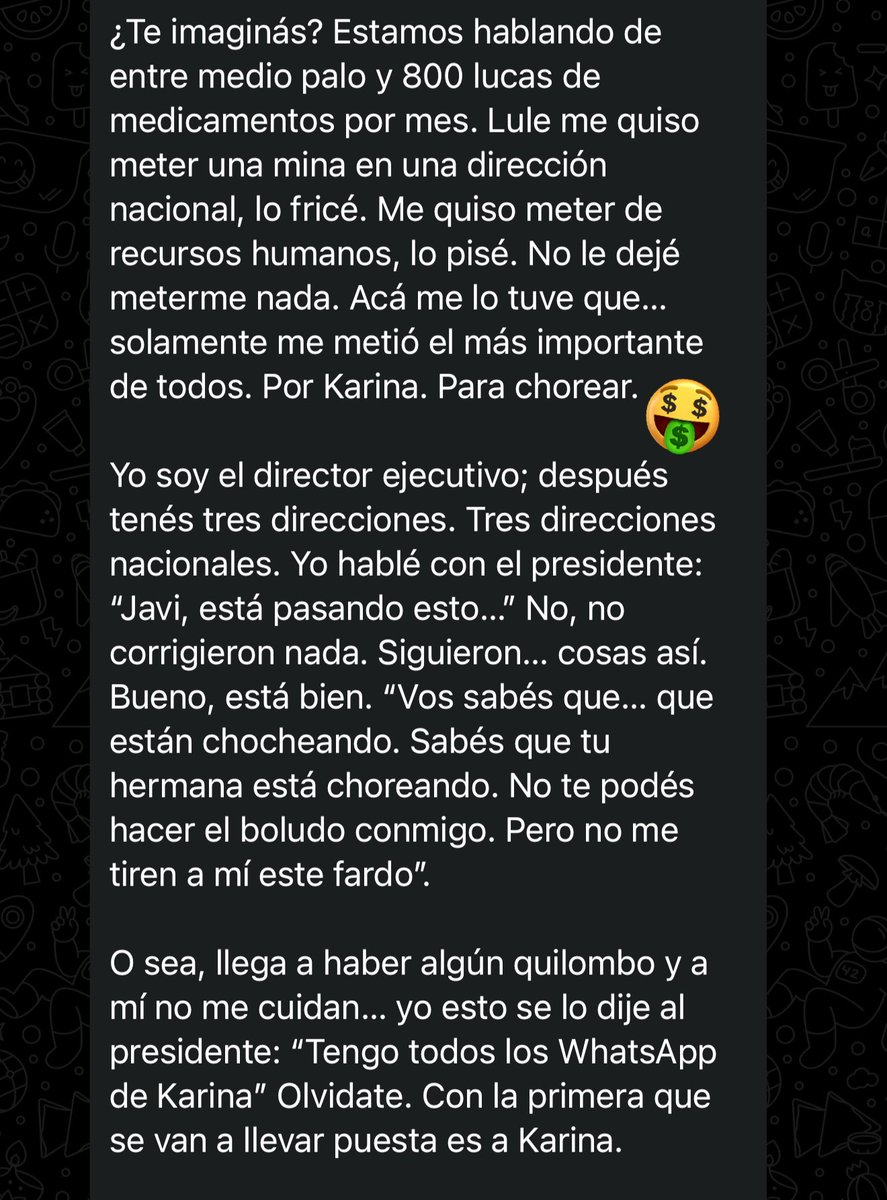 Ya leyeron la transcripción de los audios?#KarinaCoimera <a href="/KarinaMileiOk/">Karina Milei</a>