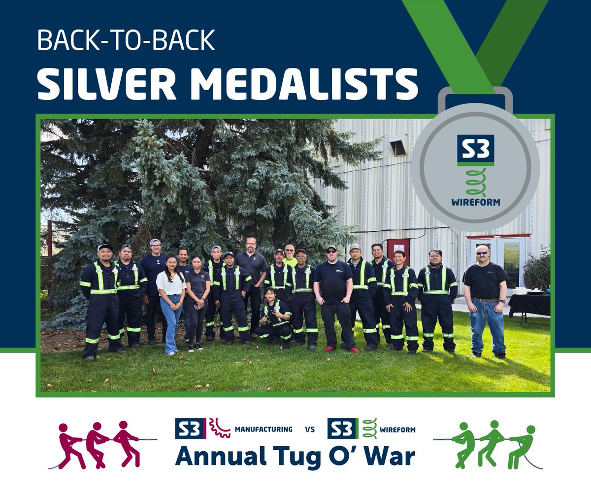 Second place never looked so good!🥈 S3 Wireform gave it their all in this year’s Annual S3 Manufacturing Vs. S3 Wireform Tug O’ War &amp; Summer BBQ. Training for 2026 starts now!