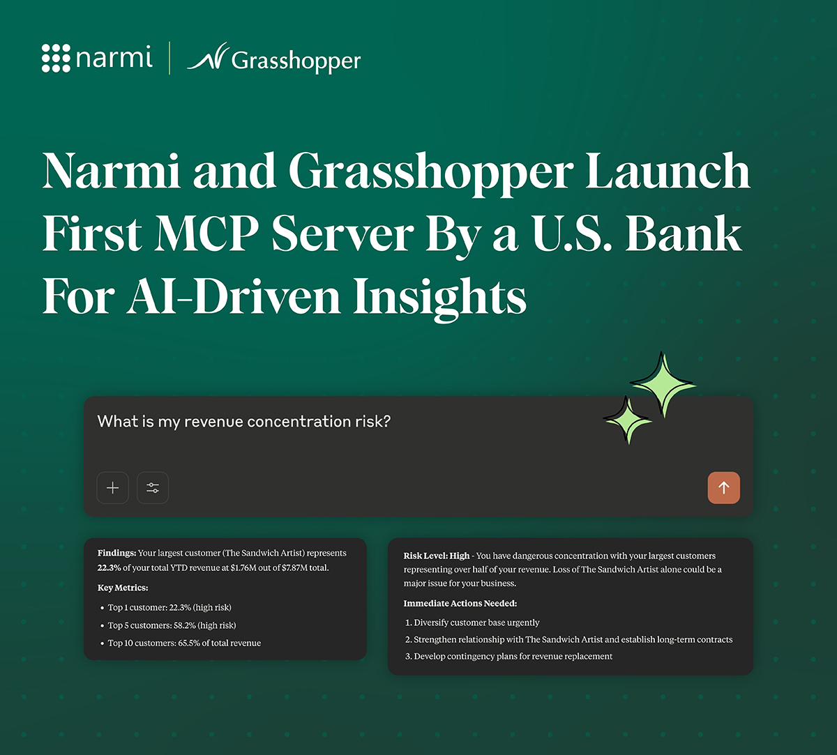 Narmi (@narmi_tech) on Twitter photo We’re excited to announce that Narmi has powered <a href="/grasshopperbank/">Grasshopper Bank</a> to become the first U.S. bank to launch a Model Context Protocol (MCP) server for enabling AI-driven insights.
Read the full press release: hubs.la/Q03F3tlV0 We’re excited to announce that Narmi has powered <a href="/grasshopperbank/">Grasshopper Bank</a> to become the first U.S. bank to launch a Model Context Protocol (MCP) server for enabling AI-driven insights.
Read the full press release: hubs.la/Q03F3tlV0
