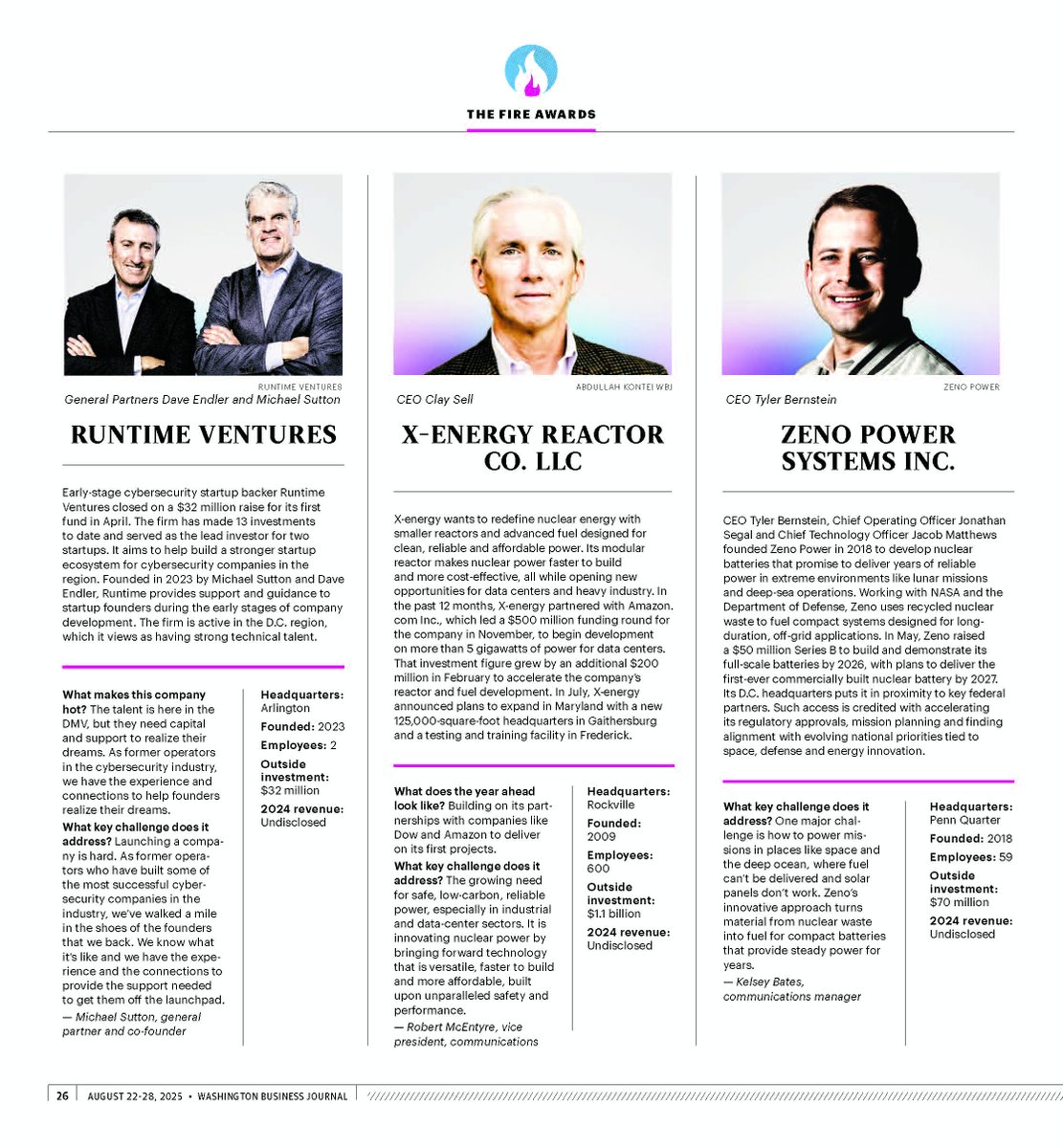 Big thanks to <a href="/WBJonline/">Washington Business Journal</a>  &amp; <a href="/DC_Inno/">DC Inno</a> for naming Zeno a 2025 Fire Awards honoree. Pumped to see our friends over at <a href="/xenergynuclear/">X-energy</a> on the list, too. 

Nuclear innovation is bringing the 🔥 to the DMV region. 

🔗bizjournals.com/washington/c/d…