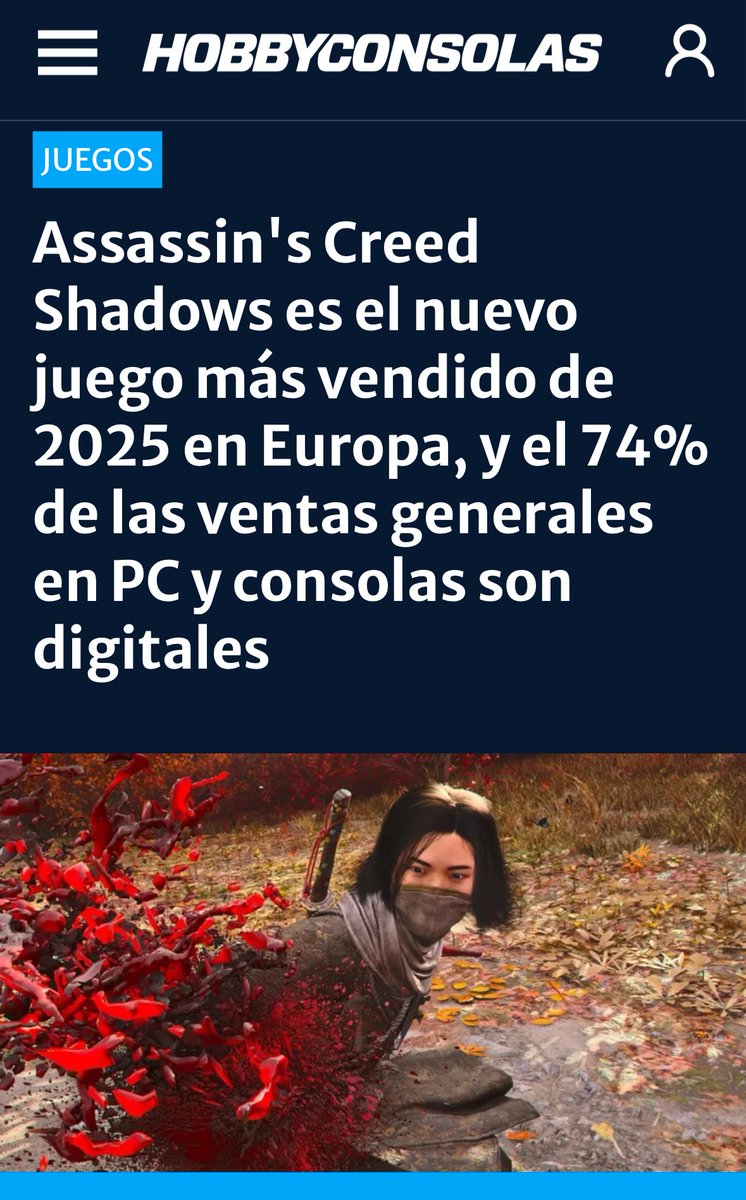#AssassinsCreedShadows de los más vendidos en Europa en 2025. 

Como Assassins se aleja de la saga, pero como juego es una maravilla.

Tapando muchas bocas.