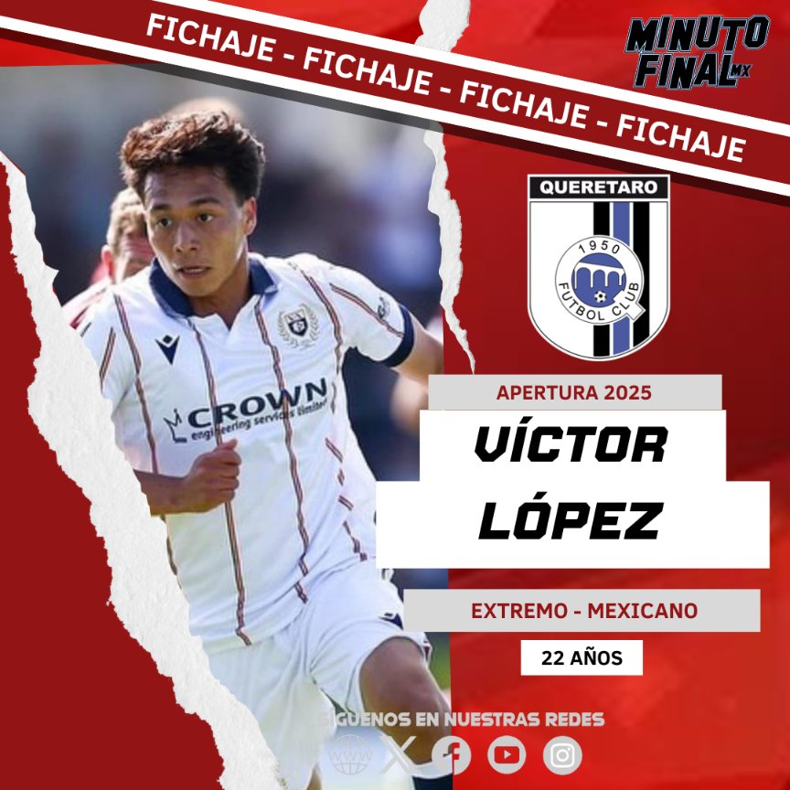Minuto Final MX (@minutofinalmx) on Twitter photo 🚨 #OFICIAL
Víctor 'Chespi' López es nuevo jugador de <a href="/Club_Queretaro/">Gallos Blancos 🐓</a>, proveniente de Dundee FC 🏴
#LigaBBVAMX | #HastaElMinutoFinal 🚨 #OFICIAL
Víctor 'Chespi' López es nuevo jugador de <a href="/Club_Queretaro/">Gallos Blancos 🐓</a>, proveniente de Dundee FC 🏴
#LigaBBVAMX | #HastaElMinutoFinal