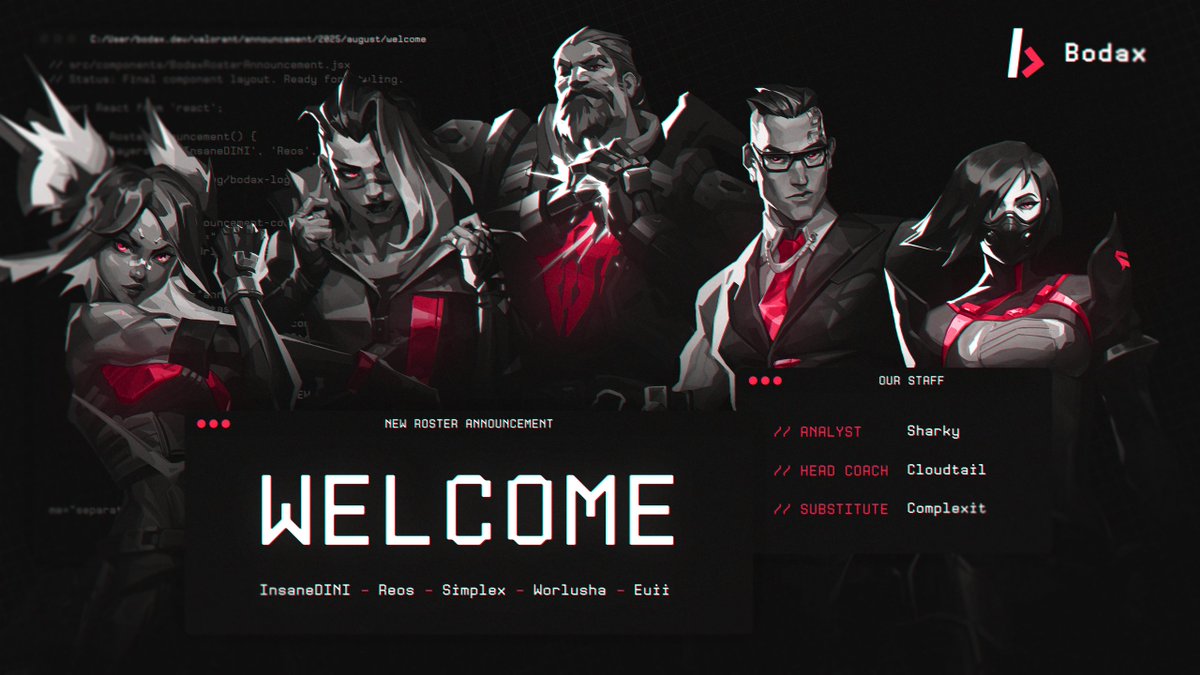 🔥 WELCOME 🔥

Please WELCOME our ROSTER for PRO SERIES DACH!

Player:
<a href="/InsaneDINIVL/">InsaneDINI</a>
<a href="/SimplexVal/">Simplex</a>
<a href="/reosval/">reos</a>
<a href="/EuiiNoname/">Euii. ス</a>
<a href="/worlusha/">ww</a>

Sub:
<a href="/NotComplexit/">Complexit</a>

Head Coach:
<a href="/CloudTailVal/">CloudTail</a> 

Analyst/Management:
<a href="/Sharky443/">sharky</a> 

#GoBodax