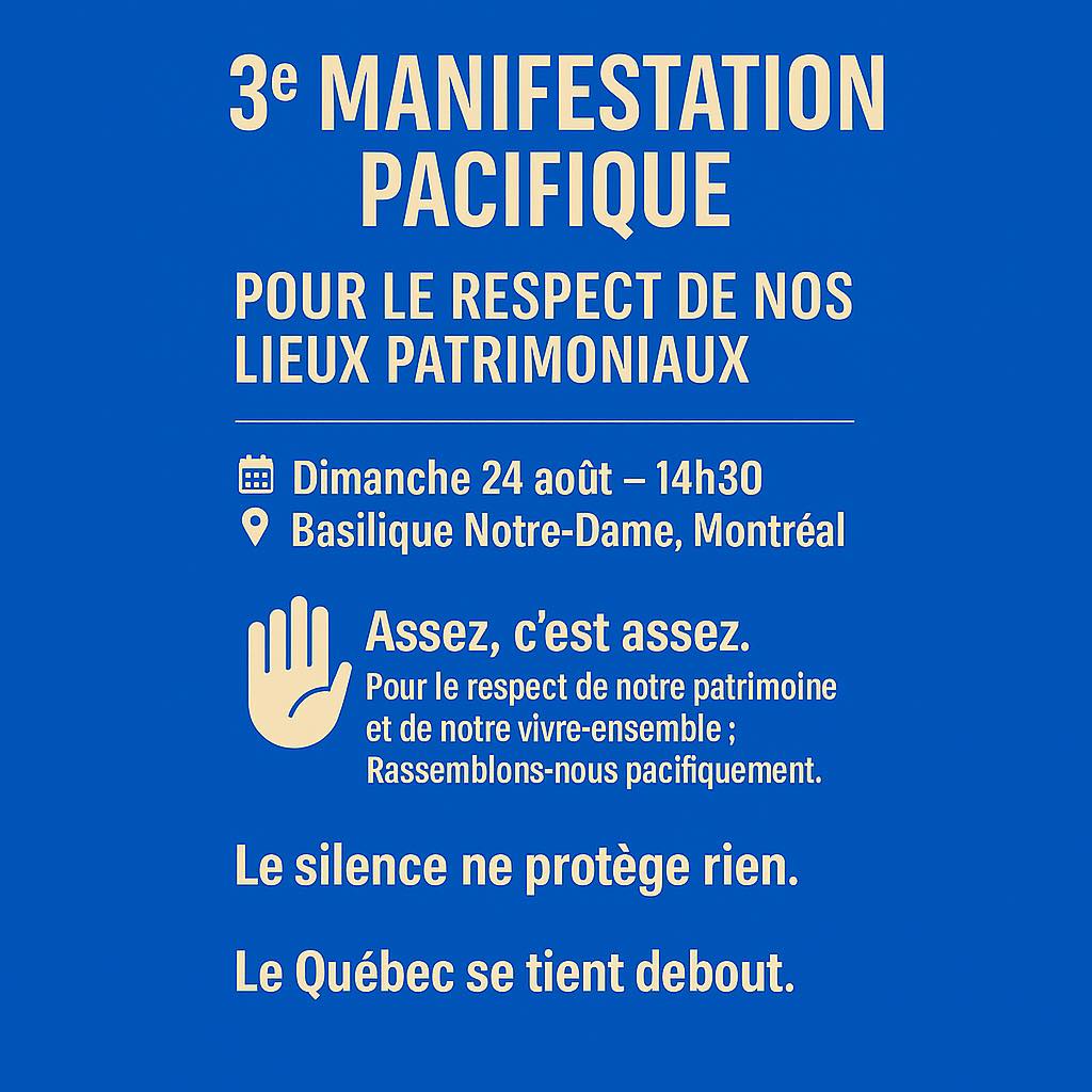 QuebecFier's tweet photo. Avis aux intéressés : la 3e manifestation contre les prières de rues islamiques organisée par l'activiste Mandana Javan aura lieu devant la Basilique Notre-Dame aura lieu ce dimanche à partir de 14h30.

Montrons aux islamistes que nous ne céderons pas.

#polqc #polmtl https://t.co/FxaE8ulYn5