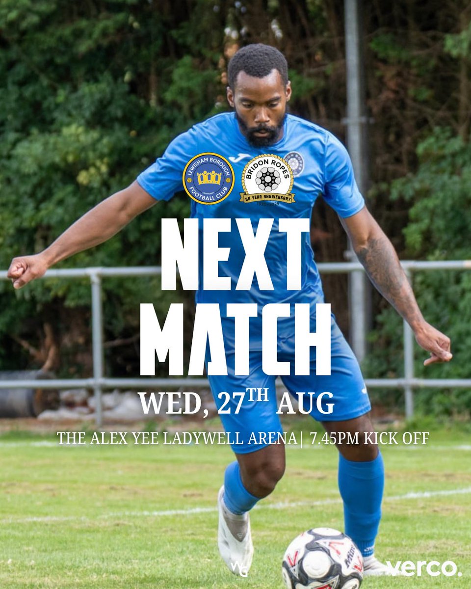 Bridon Ropes FC (@bridon1935) on Twitter photo MIDWEEK FIXTURE ⚽️
One game down, two more to go in our 7 day run💪
Next up: <a href="/LewishamBoroCFC/">Lewisham Borough CFC</a> this Wednesday night under the lights!
🏟️ The Alex Yee Ladywell Arena
⏰ 7.45PM
Come down and back the boys!
#UPTHEROPES #SE7 #WeAreCharlton MIDWEEK FIXTURE ⚽️
One game down, two more to go in our 7 day run💪
Next up: <a href="/LewishamBoroCFC/">Lewisham Borough CFC</a> this Wednesday night under the lights!
🏟️ The Alex Yee Ladywell Arena
⏰ 7.45PM
Come down and back the boys!
#UPTHEROPES #SE7 #WeAreCharlton