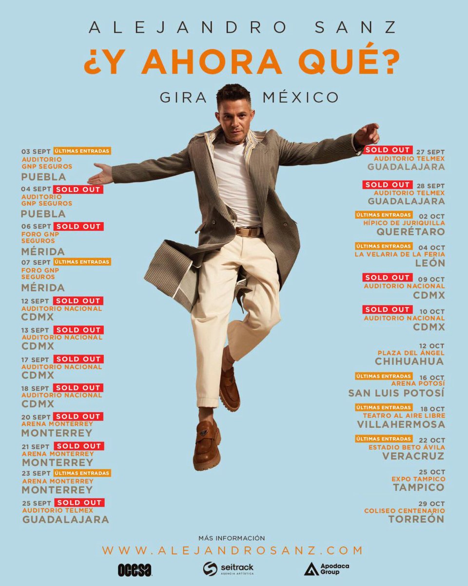 🇲🇽¿Y ahora qué?🇲🇽 
Ahora 24 citas para decirnos todo 🙌  #GiraYAhoraQué
🎫 alejandrosanz.com/events