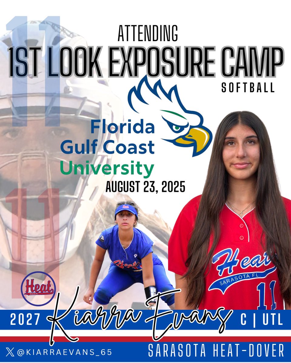 I have the amazing opportunity to visit  <a href="/FGCU_Softball/">FGCU Softball</a> before my fall season starts on August 23rd for their First Look Exposure Camp. I’m excited to compete and develop with <a href="/LindsayFico/">Lindsay Fico</a> !

<a href="/LineDsoftball/">Line Drive Media</a> <a href="/SoFlaFastpitch/">South Fla Fastpitch Group</a> <a href="/NP_Recruiting/">National Pros Recruiting</a>
<a href="/IHartFastpitch/">I❤️Fastpitch</a> <a href="/SoftballDown/">Down South Softball</a>