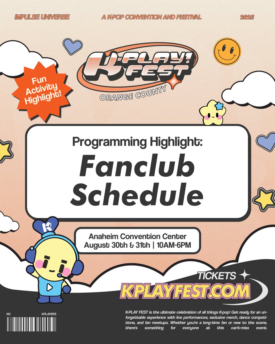 kplayfest's tweet photo. I FEEL GOOD! 💖 Get excited cause #kplayfestoc Fan Club Schedule just DROPPED! Come hangout with other mutuals who like the same groups, members, songs, and more! 🎵 WE HOPE TO SEE YOU THERE! 🙃

🎟️ Tickets are now LIVE at https://t.co/7eoTsqtrZc https://t.co/SMti7apjhE