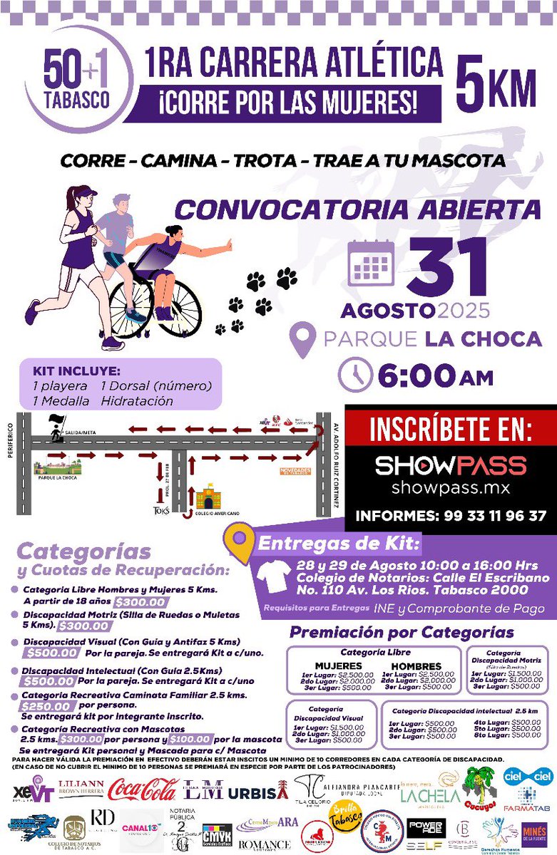 ¿Ya te inscribiste a nuestra 1ra Carrera Atlética 5km “Corre por las Mujeres”? 

Consulta las bases en: 

facebook.com/share/p/1R4Teh…

Inscríbete en:

showpass.mx
