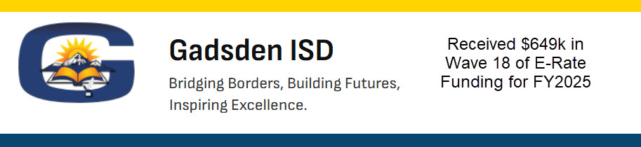 ERateCentral's tweet image. Congratulations to @GadsdenISD_NM!

#erate #funding #wave18