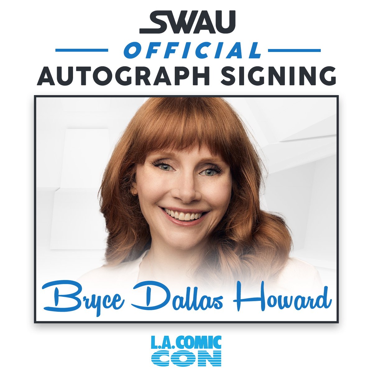 swau_official's tweet image. We are pleased to announce Bryce Dallas Howard to sign for SWAU at LA Comic Con!

Bryce Dallas Howard is an American actress and director known for her work in both blockbuster films and behind the camera. She gained early recognition for her role in M. Night Shyamalan’s The…