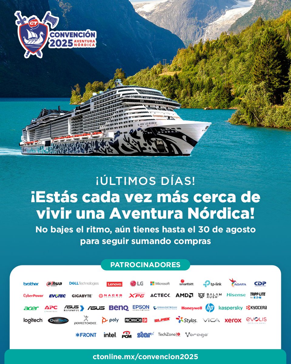 Estas muy cerca de vivir una verdadera Aventura Nórdica 🇳🇴, ¿Qué esperas?

Entra a CTOnline 💻, registra tus compras 🛒 y participa por un boleto 🎫 para la convención CT 2025 🛳.

📅 Tienes hasta el 30 de agosto.

¡Las mejores experiencias solo con CT!