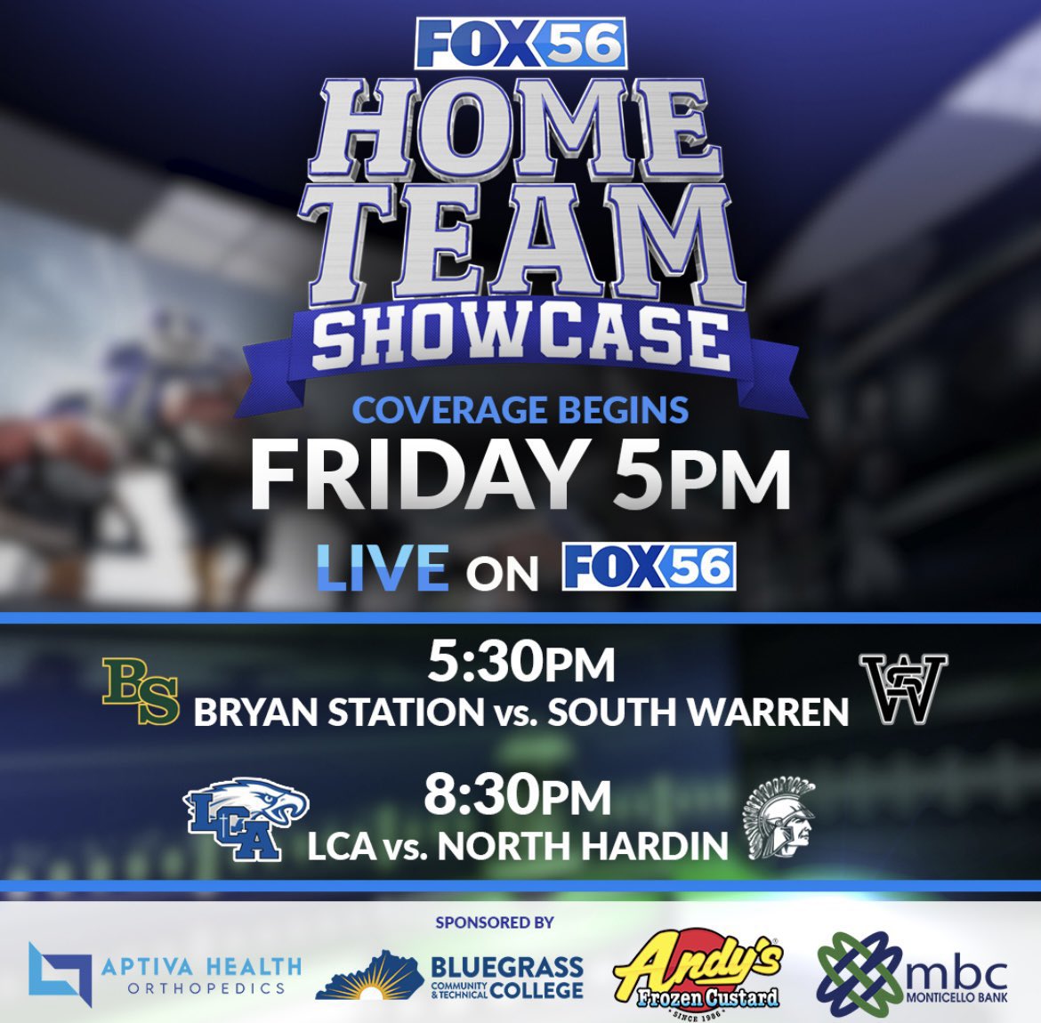 Jordan Adams (@jordan_adams4) on Twitter photo We are two hours away from the start of the high school football season here in Kentucky! 👀🏈
Join us live on <a href="/FOX56News/">FOX 56 News (WDKY)</a> for college-style coverage of some local teams.#FOX56Showcase We are two hours away from the start of the high school football season here in Kentucky! 👀🏈
Join us live on <a href="/FOX56News/">FOX 56 News (WDKY)</a> for college-style coverage of some local teams.#FOX56Showcase