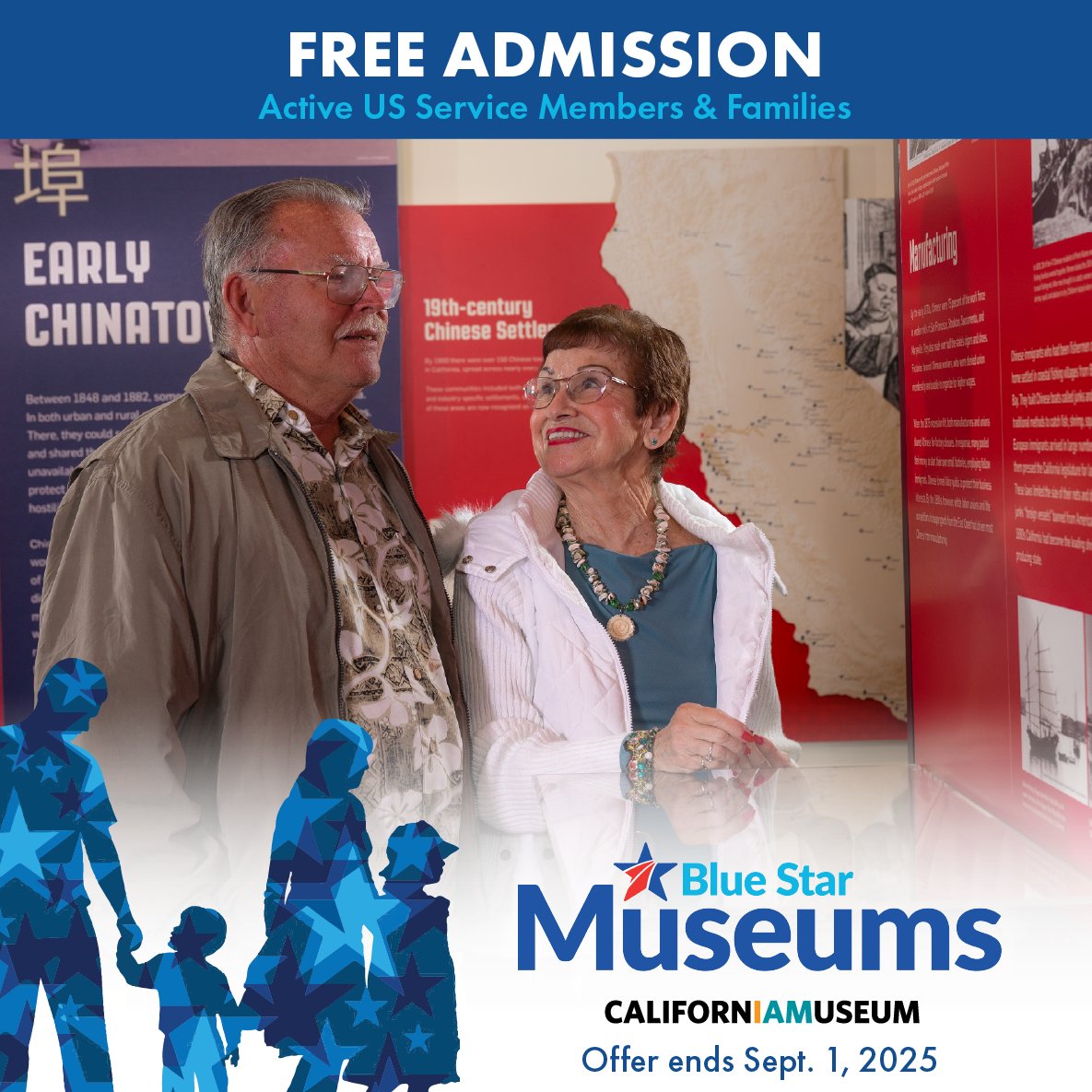 There are still two weekends left to take advantage of our Blue Star Museums offer! Now through Monday, September 1, 2025, all active-duty military, National Guard, and Reserve personnel can visit with up to 5 family members at no cost.
 
⚠️  Don't forget your military ID!