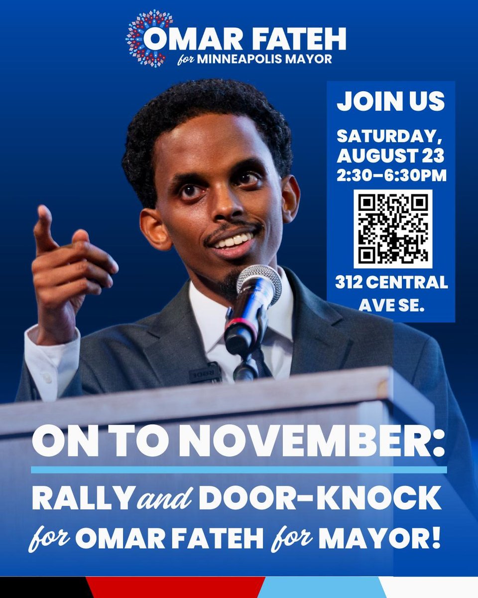 If you are done with Mayor Frey’s broken promises, excessive vetoes, and loyalty to wealthy donors, join myself and supporters from across Minneapolis at our On to November Rally and Doorknock this Saturday at 2:30 PM in Northeast. mobilize.us/omarfatehforma…