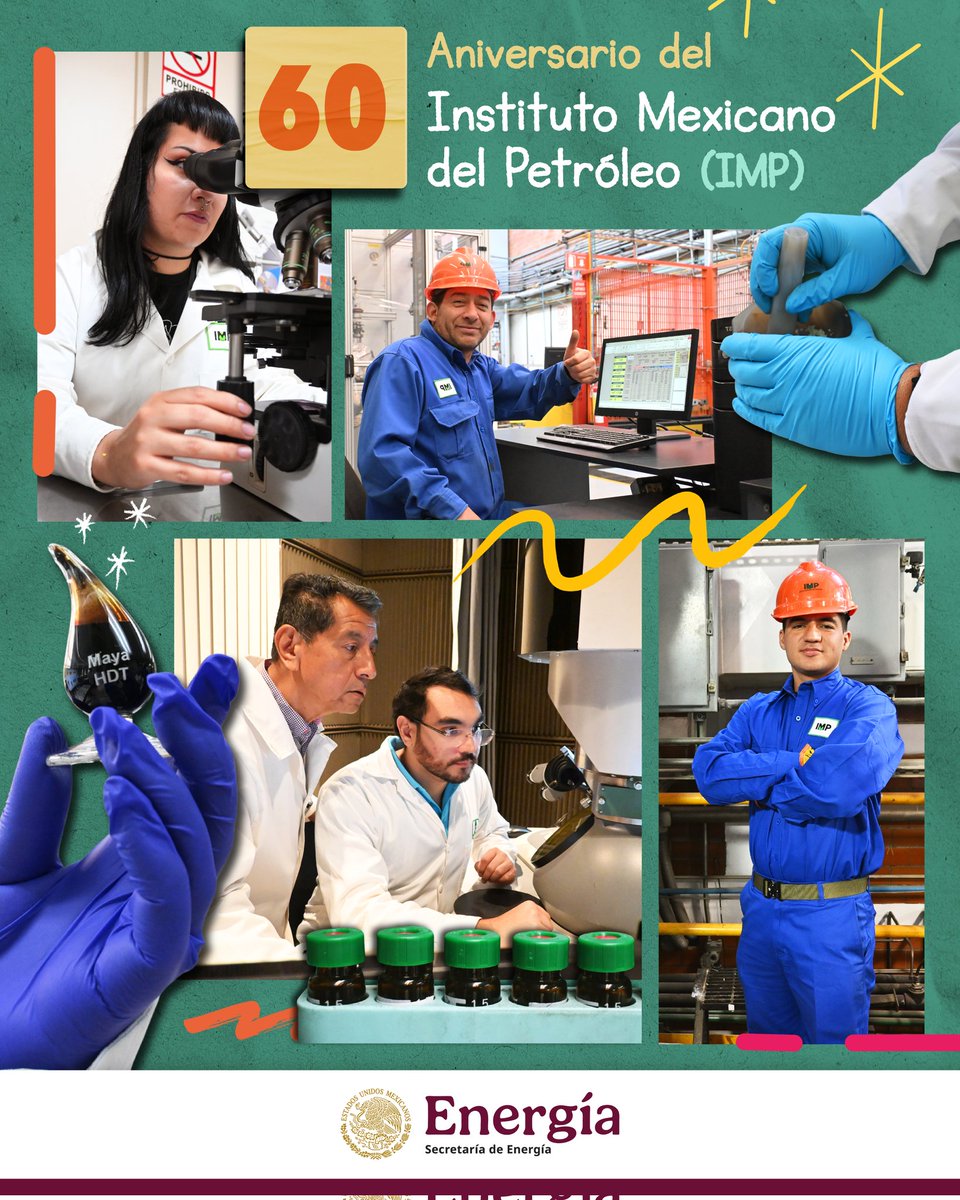 👏🏼 Felicito al <a href="/IMPetroleo/">IMP</a> por 60 años de trabajo, dedicación y contribución al desarrollo petrolero de México. Gracias por generar conocimiento, innovaciones y formar talento especializado por seis décadas, siempre contribuyendo a la soberanía energética del país. 
 #60AñosIMP