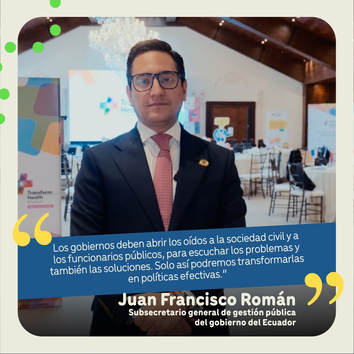 Escuchar es el primer paso para transformar💡.
Juan Francisco Román, Subsecretario General de Gestión Pública de la Presidencia de la República, resalta que los gobiernos deben escuchar a todos.
#TransformHealthEc #GestiónPública
#DatosDigitales #DatosEnSalud.