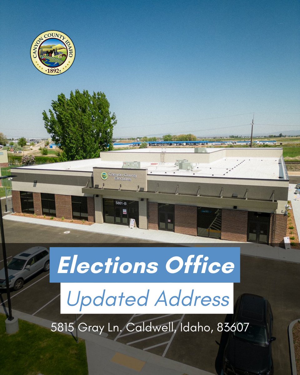 The Canyon County Elections Office has an updated official address to help make things clearer and easier for voters and visitors. (5815 Gray Ln. Caldwell, ID, 83607).

For more information: canyoncounty.id.gov/?p=58954&previ…

#CanyonCounty #Elections #CaldwellIdaho #CommunityUpdate