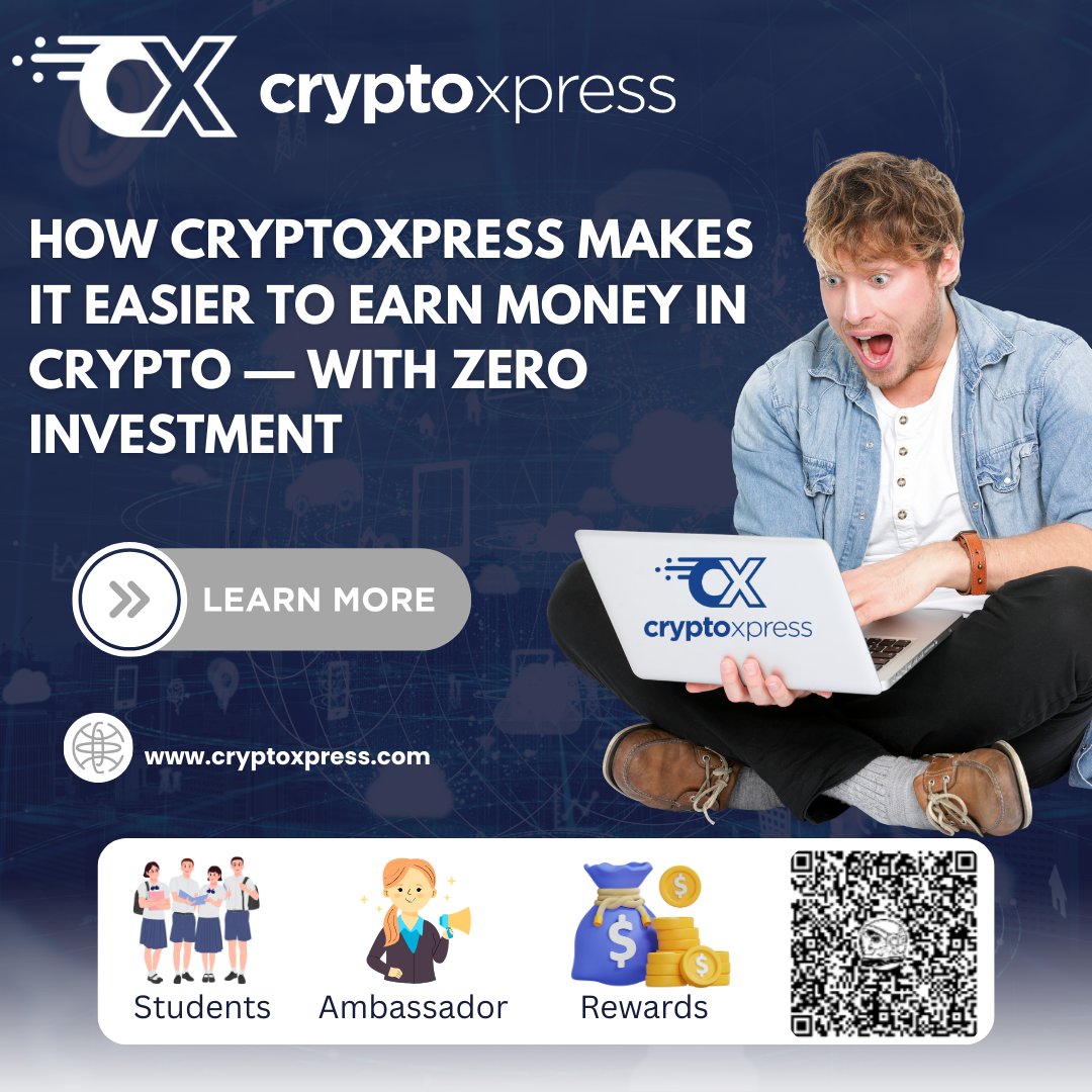 Kingcrypt24's tweet photo. How CryptoXpress Makes It Easier to Earn Money in Crypto — With Zero Investment

A 🧵 
@crypto_xpress
#CryptoXpress #EarnWithCrypto #StudentPartnerProgram #CryptoForStudents #CryptoIndia https://t.co/dDqwIbEmhQ