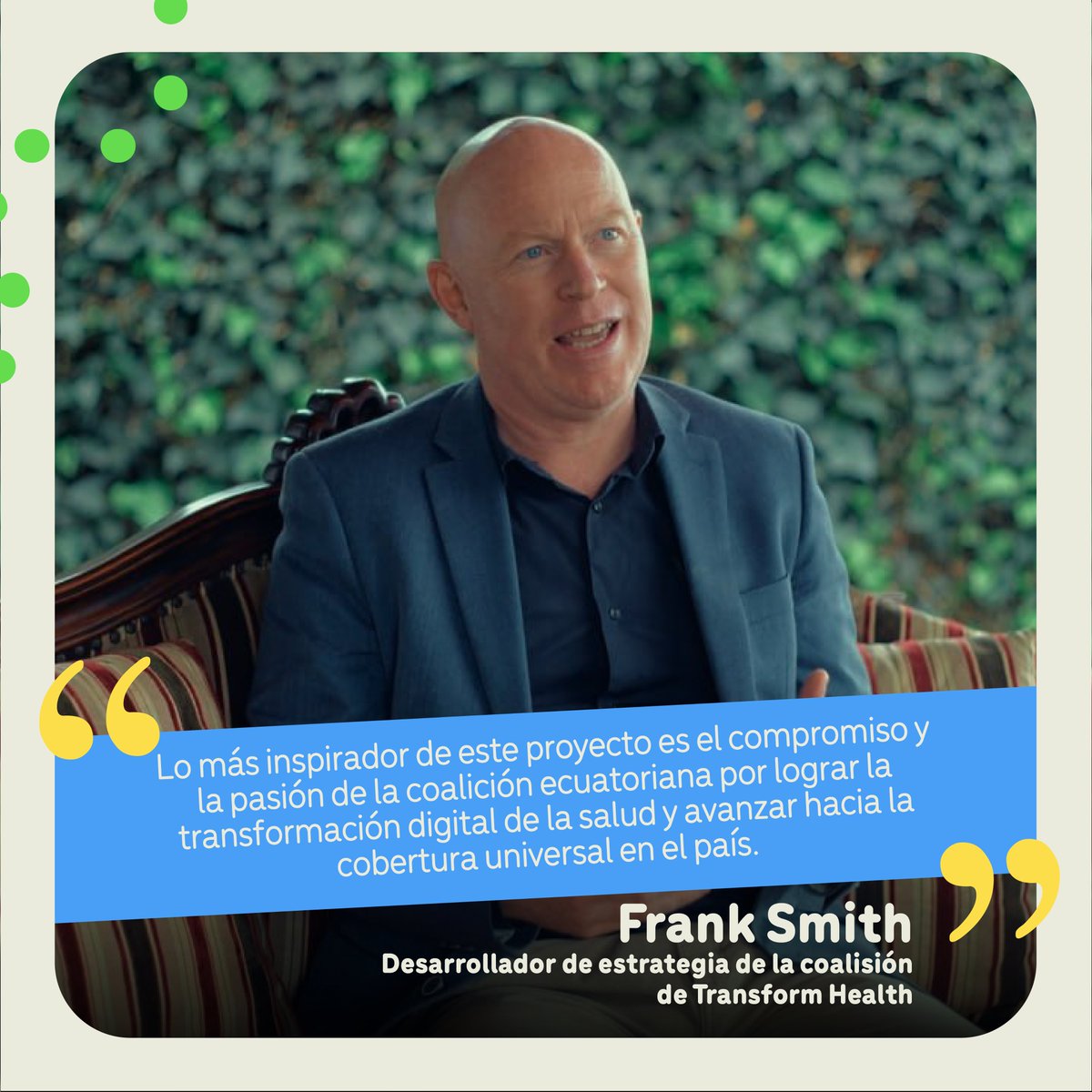 ¡La salud es un asunto de todos! ✨
Frank Smith y Danielle Munllings, de la Secretaría Global de Transform Health, resaltan cómo la coalición en Ecuador se ha convertido en un verdadero agente de cambio en el ámbito de la #SaludDigital ✅.
#TransformHealthEcuador #Gestionatusalud