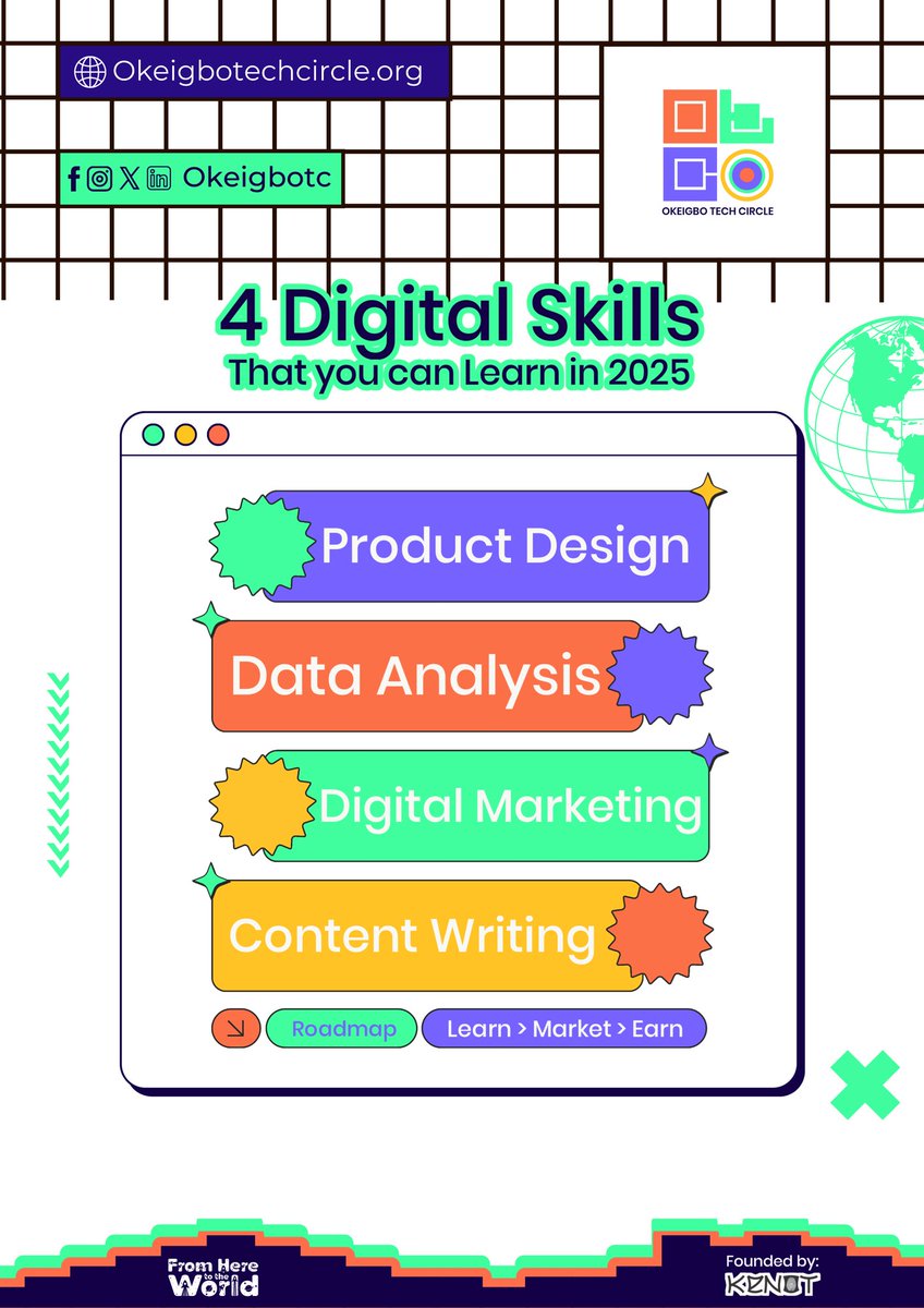 okeigbotc's tweet photo. The digital world is expanding daily, and those who embrace new skills will lead tomorrow’s opportunities.

 At OTC, we believe in raising a generation of tech-driven leaders from Okeigbo to the world.
These are just a few out of many digital skills available.

#OkeigboTechCircle https://t.co/nQUwKGKC3i