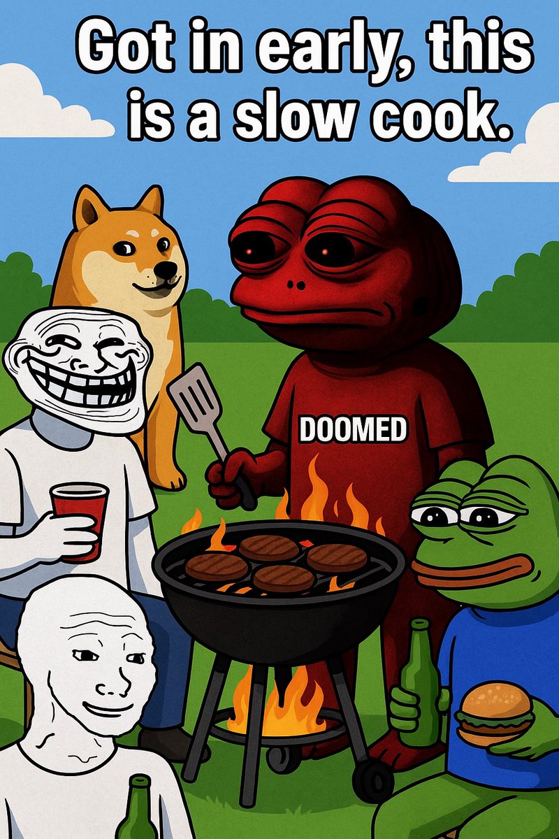 DegenPumpDotFu's tweet photo. Early birds at the cookout know… this ain’t fast food, this is a slow roast. $DOOMED gonna feed the whole table. 💀🔥
#MemeCoinSeason #pumpfun #DegenPlays #CryptoCookout #DOOMED https://t.co/dvNsG9DxC1