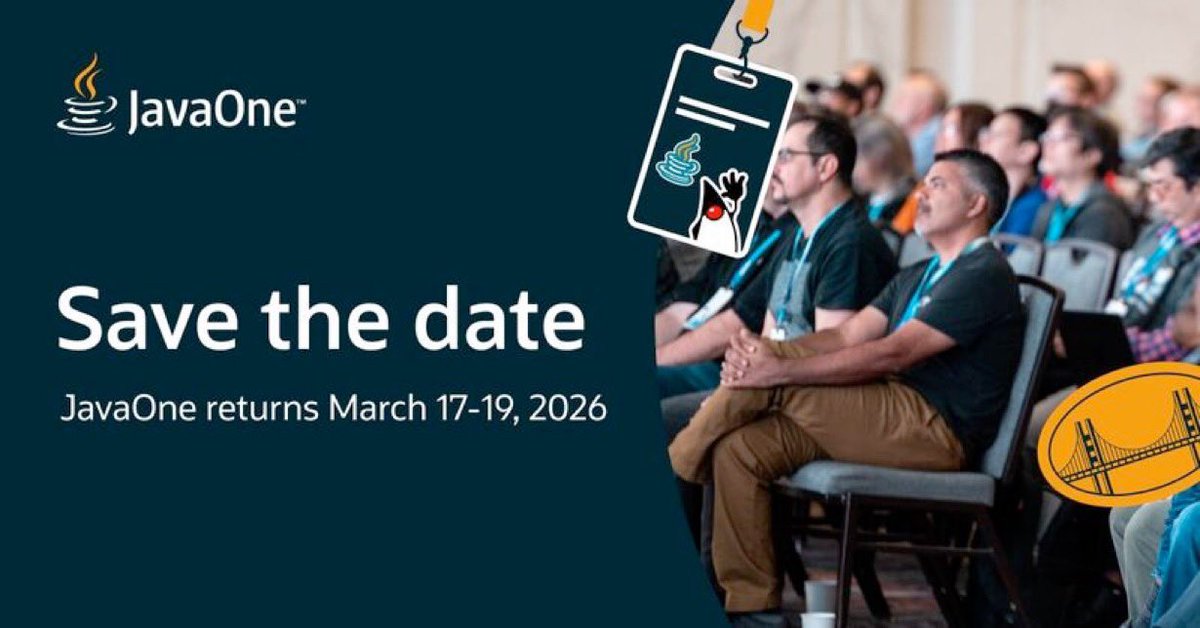 📢Reminder📢

#Java peers, #JavaOne is returning next year (Mar 17-19, 2026). PLEASE SIGN UP FOR UPDATES if you're interested in attending, speaking, or sponsoring:
➡️ go.oracle.com/LP=149517