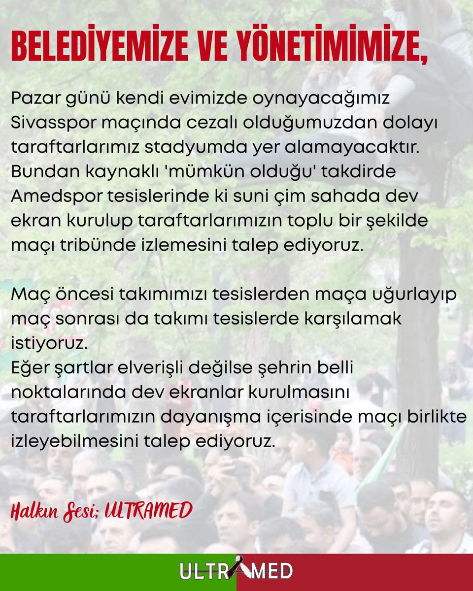 BELEDİYEMİZE VE YÖNETİMİMİZE;
 <a href="/serrabucak/">Serra Bucak</a> <a href="/doganhatundbb/">Doğan Hatun</a> <a href="/burbaysal/">Burç Baysal</a> 
#Amedspor #Ultramed