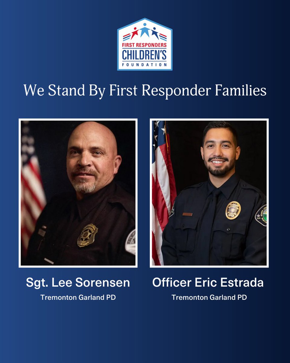 First Responders Children's Foundation (@1strcf) on Twitter photo We are heartbroken by the loss of Sgt. Lee Sorensen and Officer Eric Estrada of the Tremonton Garland Police Department (UT), who gave their lives in the line of duty.
They were fathers, husbands, and beloved members of their community. Our hearts are with their families. We are heartbroken by the loss of Sgt. Lee Sorensen and Officer Eric Estrada of the Tremonton Garland Police Department (UT), who gave their lives in the line of duty.
They were fathers, husbands, and beloved members of their community. Our hearts are with their families.