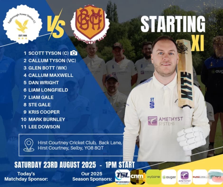 Tomorrows team at home to <a href="/bmcc_official/">Brodsworth Main</a>, 1pm start

#UpTheEagles🦅
