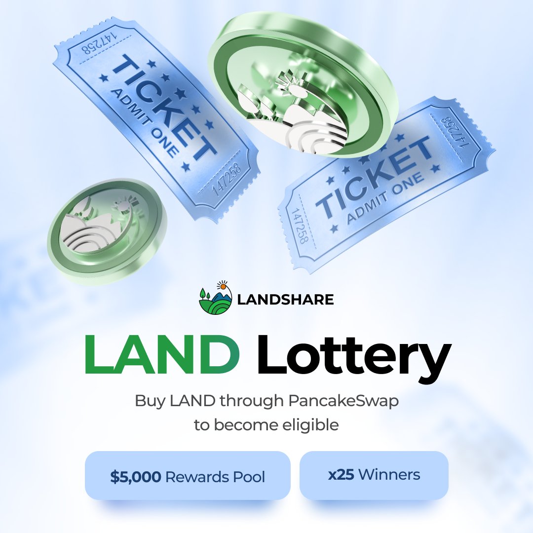 🎟️ We’re launching the $LAND Lottery!

A fun and rewarding way to stack $LAND while competing for a share of the $5,000 prize pool! 

🎯 How It Works
– Every 10 $LAND = 1 Lottery Ticket
– No cap, the more you buy &amp; hold, the more tickets you earn
– Winners are drawn randomly at