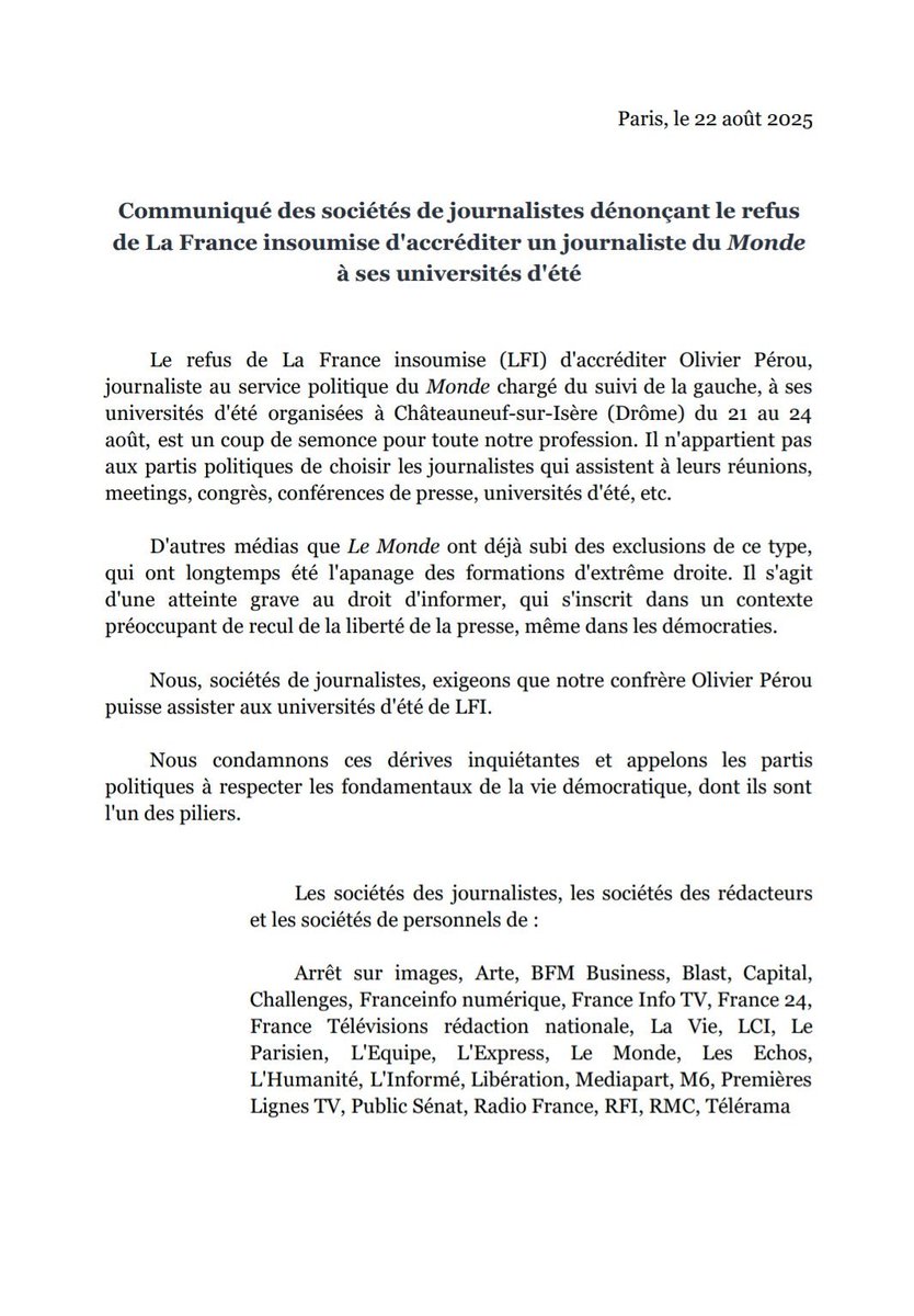 <a href="/Challenges/">Challenges</a> <a href="/FabreFaber/">Thierry Fabre</a> <a href="/libe/">Libération</a> <a href="/franceinfo/">franceinfo</a> <a href="/ARTEfr/">ARTE</a> <a href="/bfmbusiness/">BFM Business</a> <a href="/LCI/">LCI</a> <a href="/lemondefr/">Le Monde</a> <a href="/LesEchos/">Les Echos</a> <a href="/Francetele/">France Télévisions</a> <a href="/publicsenat/">Public Sénat</a> <a href="/humanite_fr/">L'Humanité</a> et tous les autres 👏👏!