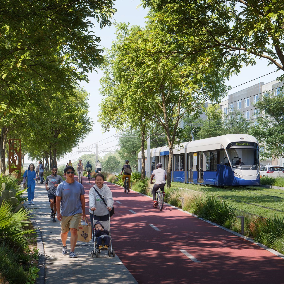 Made for shade. The new light rail system will also add miles of new tree-lined walk and bike paths.
#YallAboard
 #AustinLightRail
 #ATX