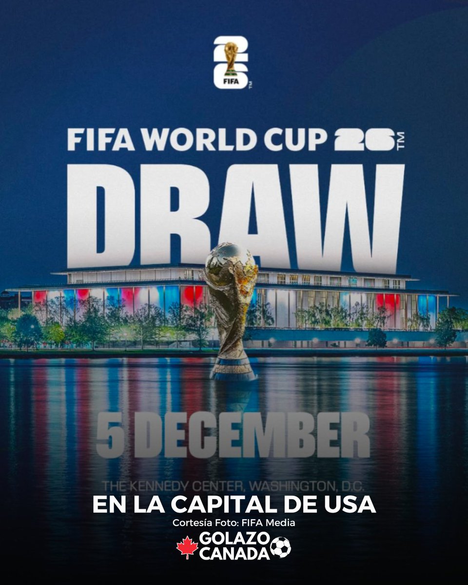 ¡TENEMOS LUGAR DEL SORTEO 🤩! La capital de Estados Unidos será la sede para el SORTEO de la Fase de Grupos de la Copa del Mundo FIFA 2026.

📍The Kennedy Center
✅ Washington 🇺🇸 
📆 Viernes 5 de Diciembre 

#FWC #FIFA #WorldCup #Mundial #WeAre26 #Futbol #Canada #Soccer #Football