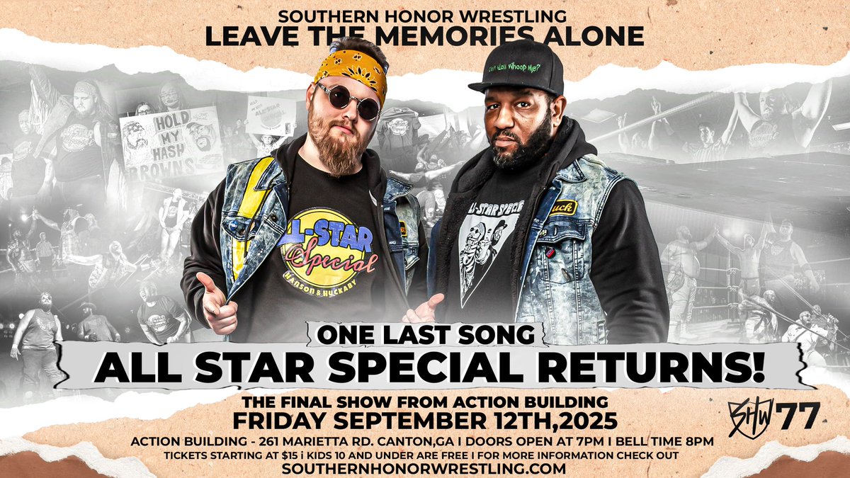 It’s time to put a quarter in the jukebox one last time as fan favorites All-Star Special return for ONE FINAL SONG in The Action Building on September 12th! Make your plans now and DO NOT miss this very special night featuring the return of Huck &amp; Hanson!
