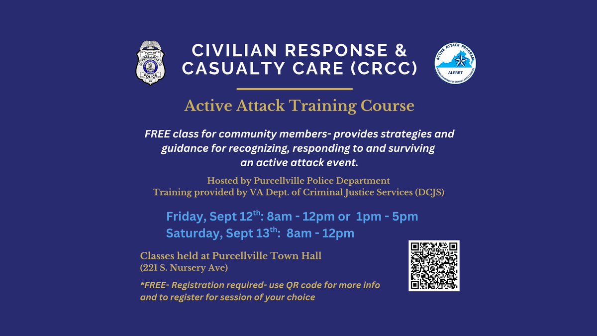 REMINDER- Reserve your spot for this potentially life-saving course! Hurry, we have a few spots left in the Saturday, Sept 13th class from 8am-12pm! Sign up today! Open to all community members, ages 16 yrs &amp; older. Sign up here:
forms.office.com/g/7AT8rvpizq