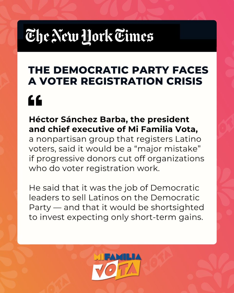 As our President and CEO, @hesanche  told <a href="/nytimes/">The New York Times</a>, it’s critical to invest in Latino organizations that tirelessly fight for our democracy, immigrant families, and uplift the voices of Latinos who are shaping the future of this country. nytimes.com/2025/08/20/us/…