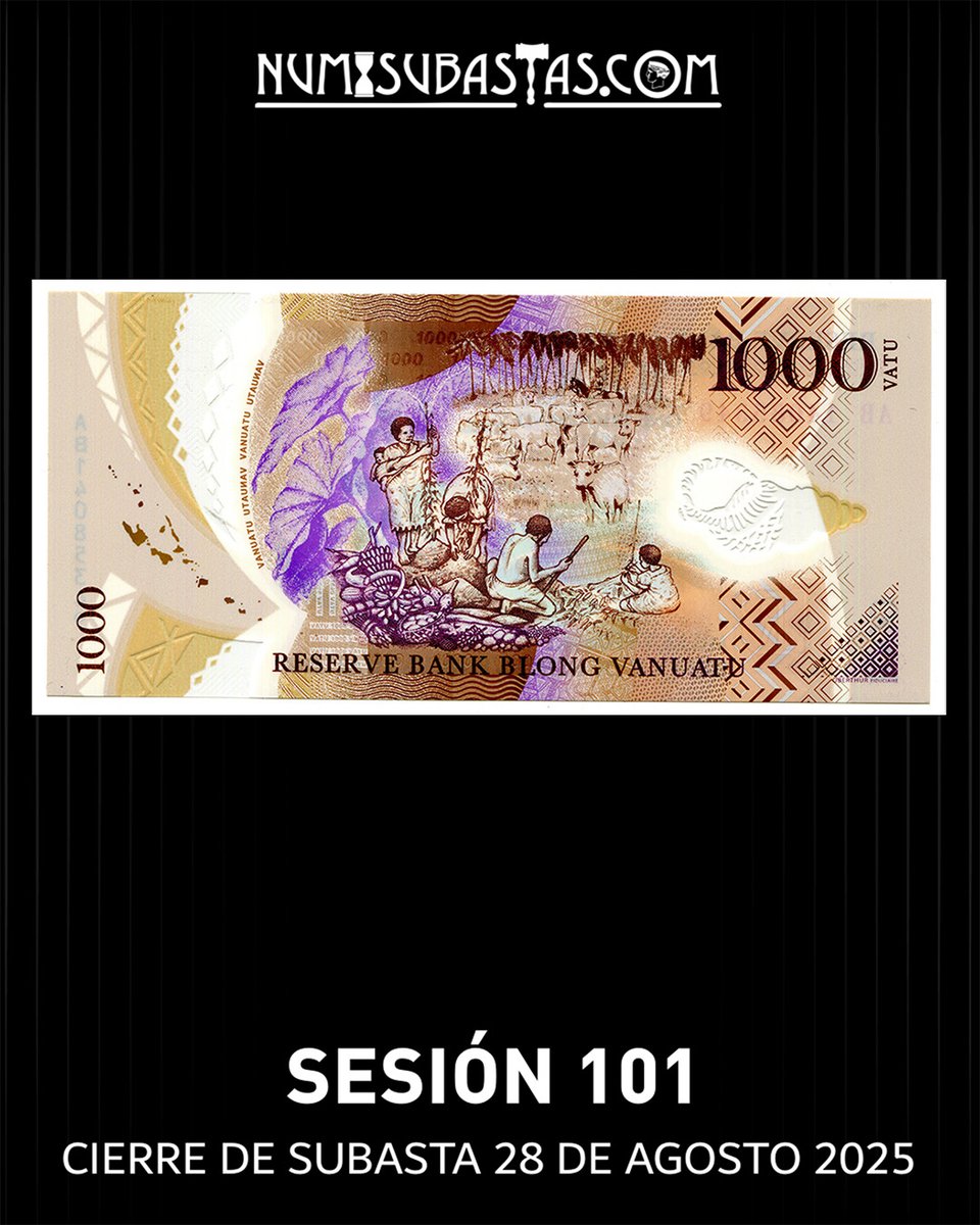 numisubastas's tweet photo. EN SUBASTA:
LOTE# 101-34
ESPECTACULAR BILLETE DE POLÍMERO DE 1.000 VATU DE VANUATU
https://t.co/NjARh3idNz
#Numisubastas #SubastaNumismatica #Notafilia #Coleccionismo #History #Historia #Billete #Banknotes https://t.co/kFscydzs4S