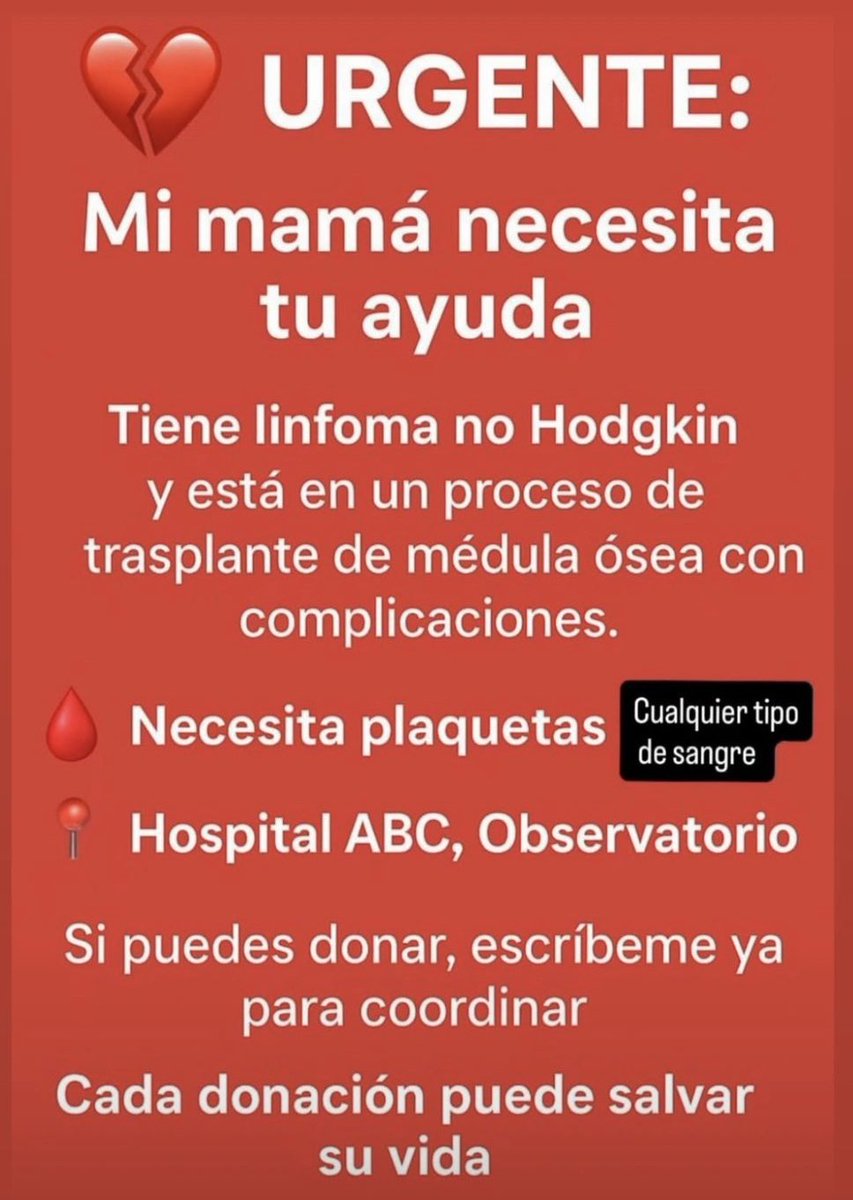 #URGENTE #CDMX #Plaquetas #Sangre de cualquier tipo, en el Hospital ABC Observatorio.
Contacta al: 999 121 0243.

#DonaEnVida #DonaConAmor