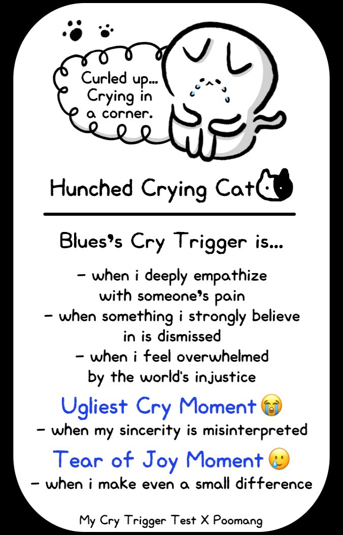 Slightlyacoustc's tweet image. [My Cry Trigger] What triggers my tears?

#Crytest #poomang #test #mbti #cat #SobbingCat