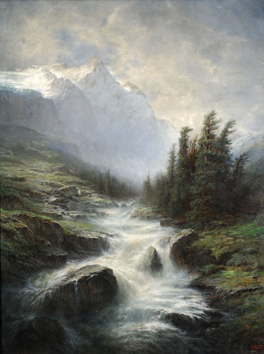 "La Grande Meije (The Great Meije)" - Leberecht Lortet (before 1900). In collection of the Museum of Fine Arts of Lyon. 
#art #fineart #painting #landscape #moutain #stream #highland #meije #rocks #flora #museum